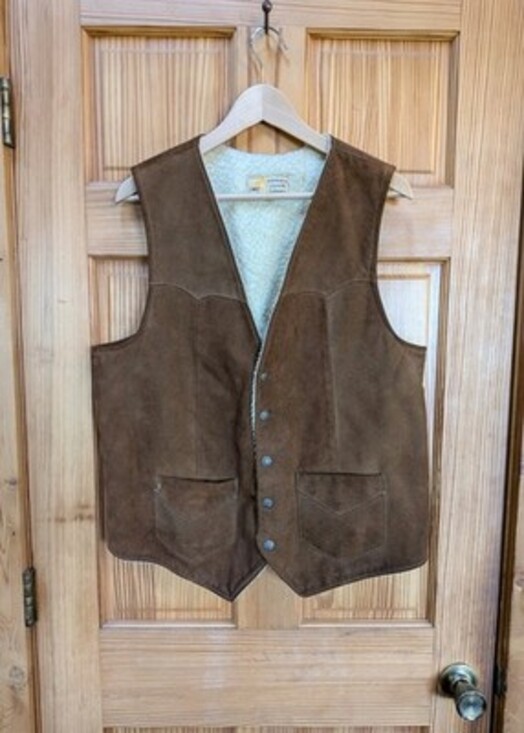Other - VTG Suede Leather Sherpa Vest Mens 44 SIMCO Brown Lined Snap Western FLAWED